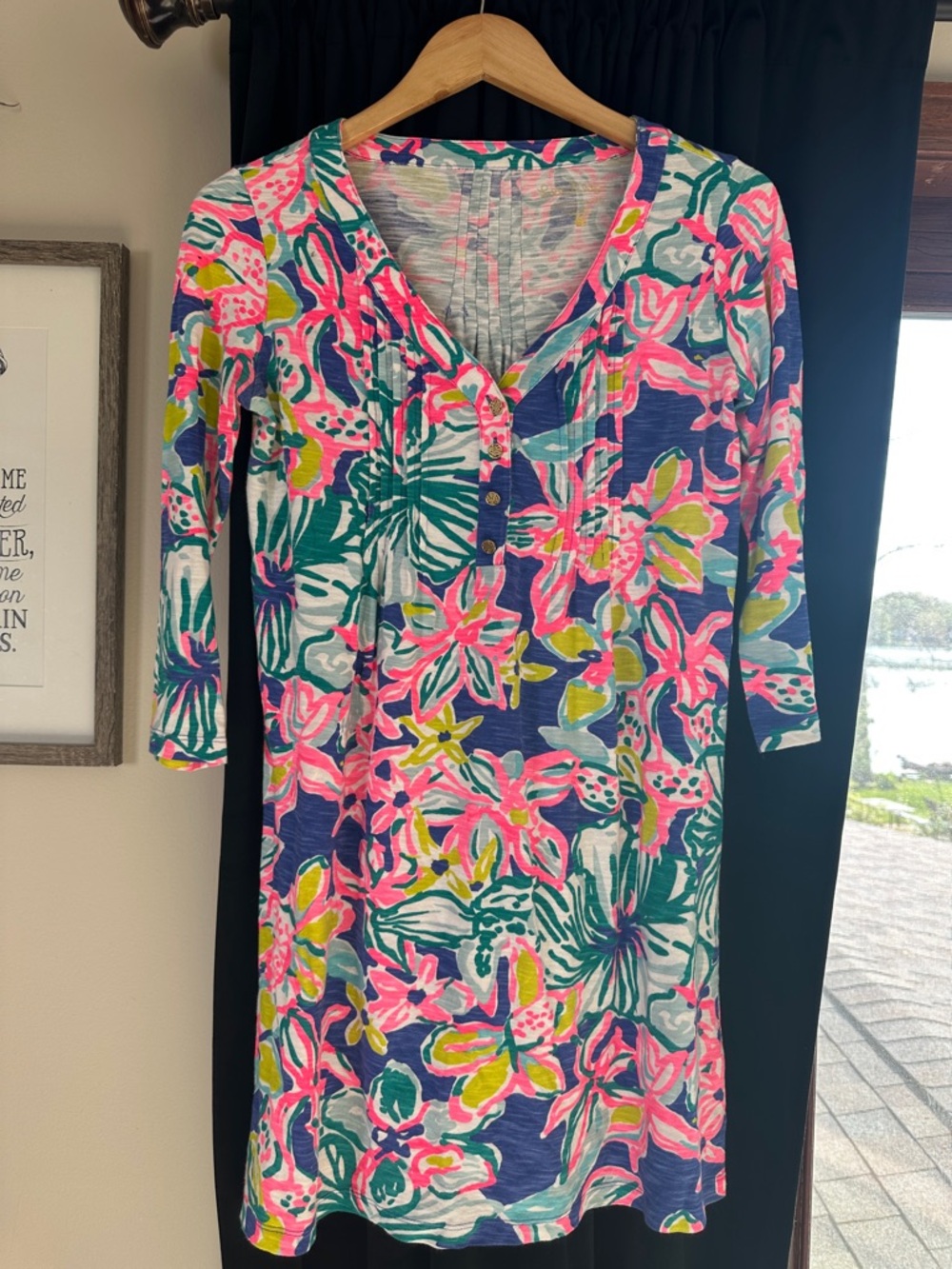Lilly Pulitzer Multicolor Floral Henley Shift Dress in Pink & Green